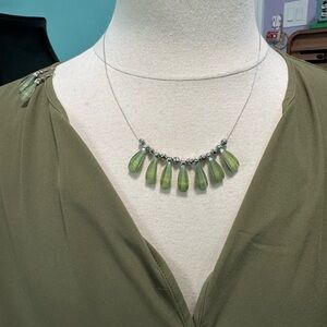 Elegant Green Teardrop Necklace & Earrings Costume Jewelry
